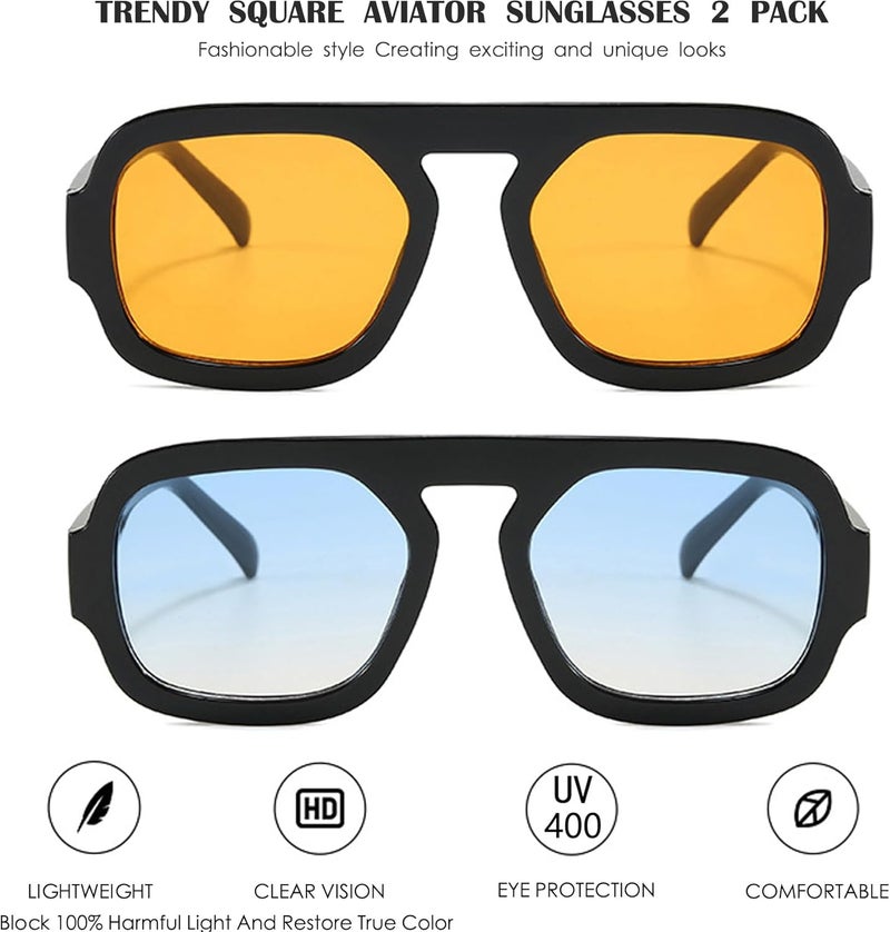 MUNSADE Trendy Square Aviator Sunglasses for Women Flat Top Designer Stylish Frame Sun Glasses Vintage Shades - Image 2